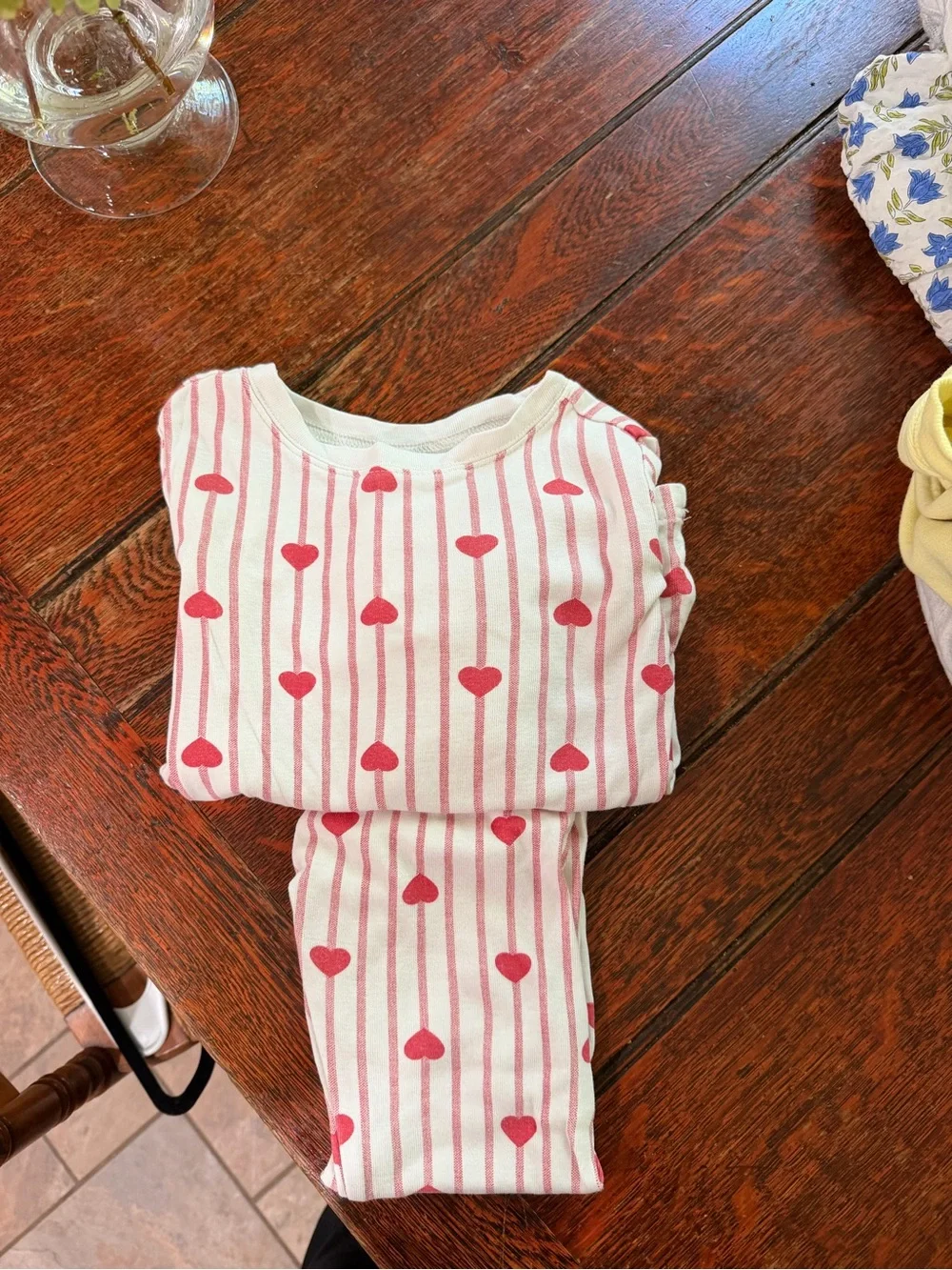 Old Navy Pink and White Heart Stripe Pajama Set
